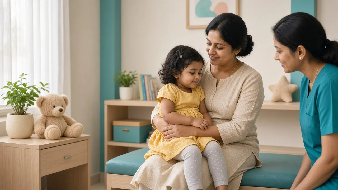Child vaccination visit with a paediatrician at Tiny Totz Kids Clinic in Puppalguda, Hyderabad